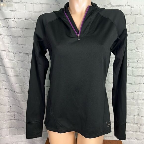 REI Women's Airflyte Black & Purple 1/4 Zip Performance Scuba Hoodie - Picture 1 of 7